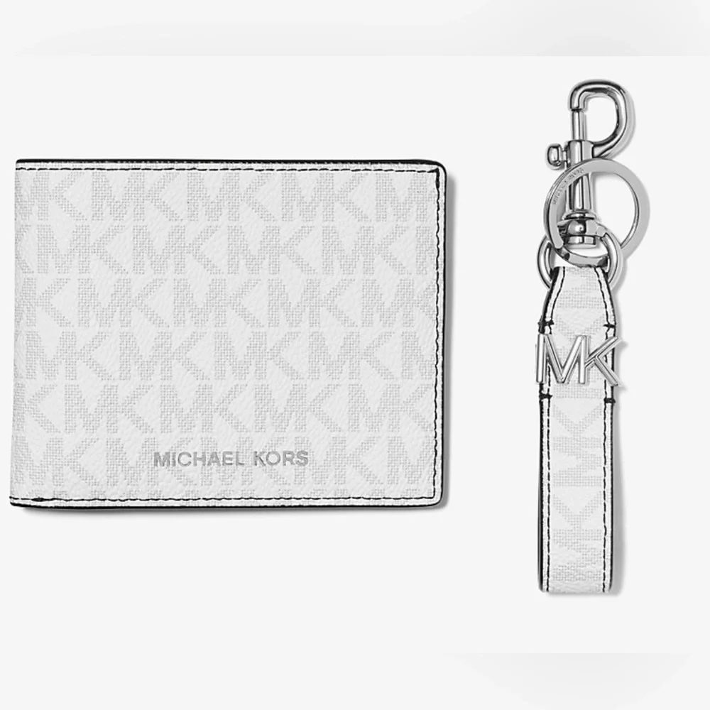 Michael Kors Bright White Keychain and Wallet Set